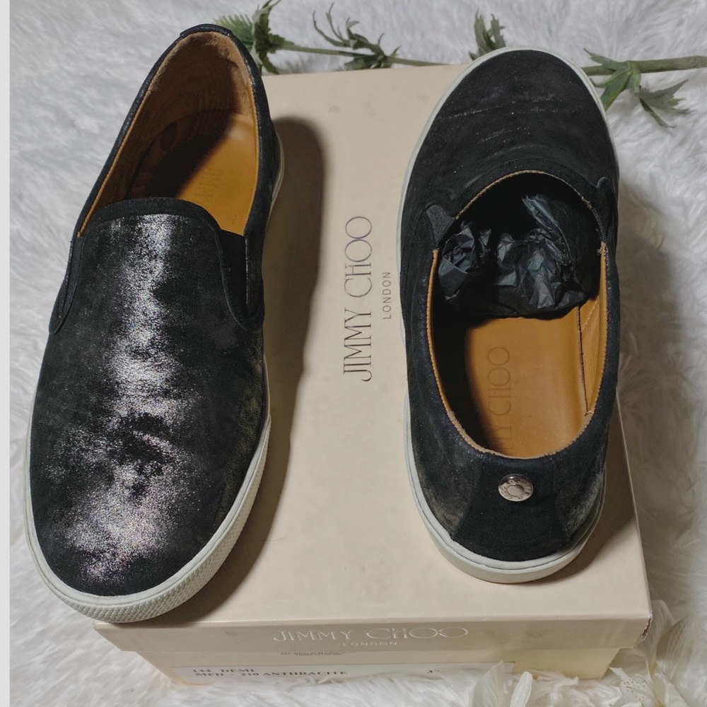 Jimmy Choo Slip On Sneakers Sz 7 Black/Silver